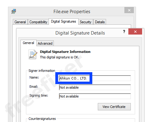 Screenshot of the Ahkun CO., LTD. certificate